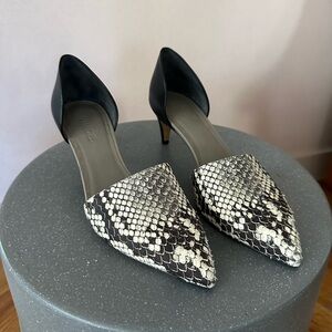 Vince Black and White Kitten Heels with Snake Print